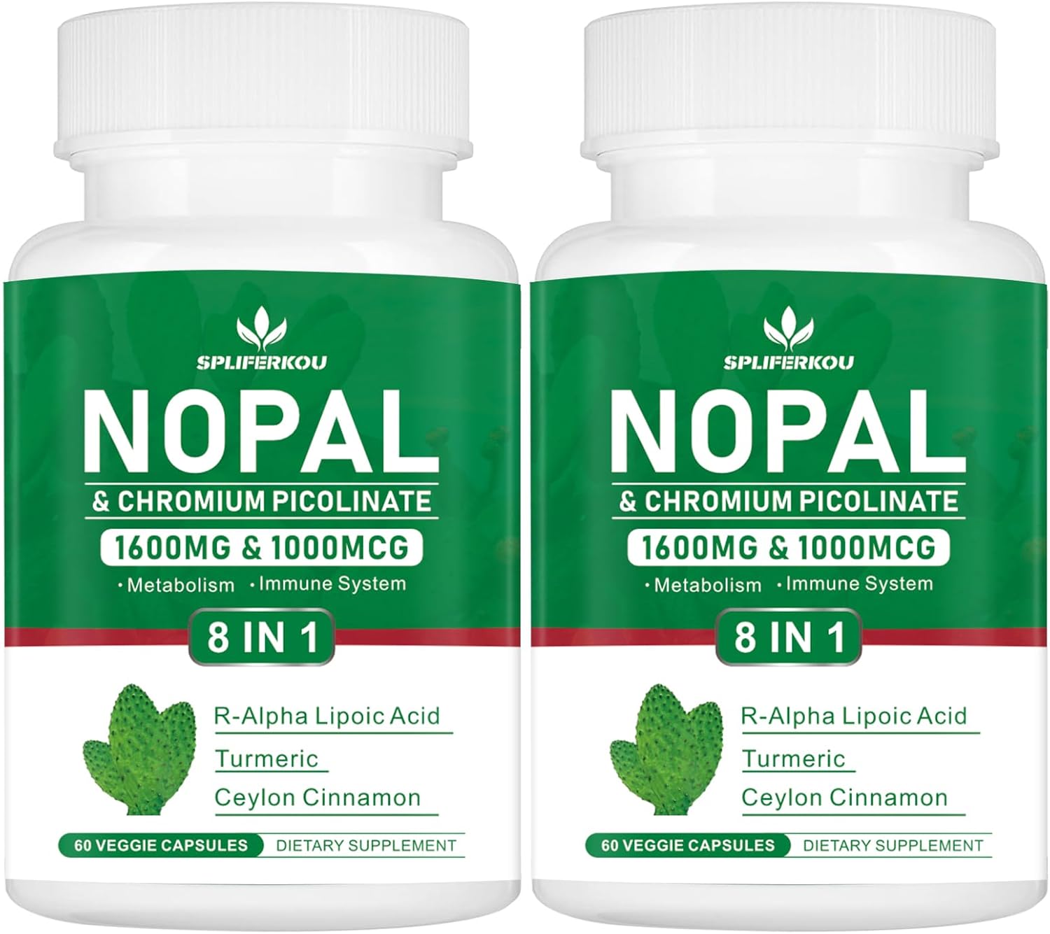 1600mg Super Nopal Prickly Pear Supplement with R-Alpha Lipoic Acid & Turmeric - 120 Capsules