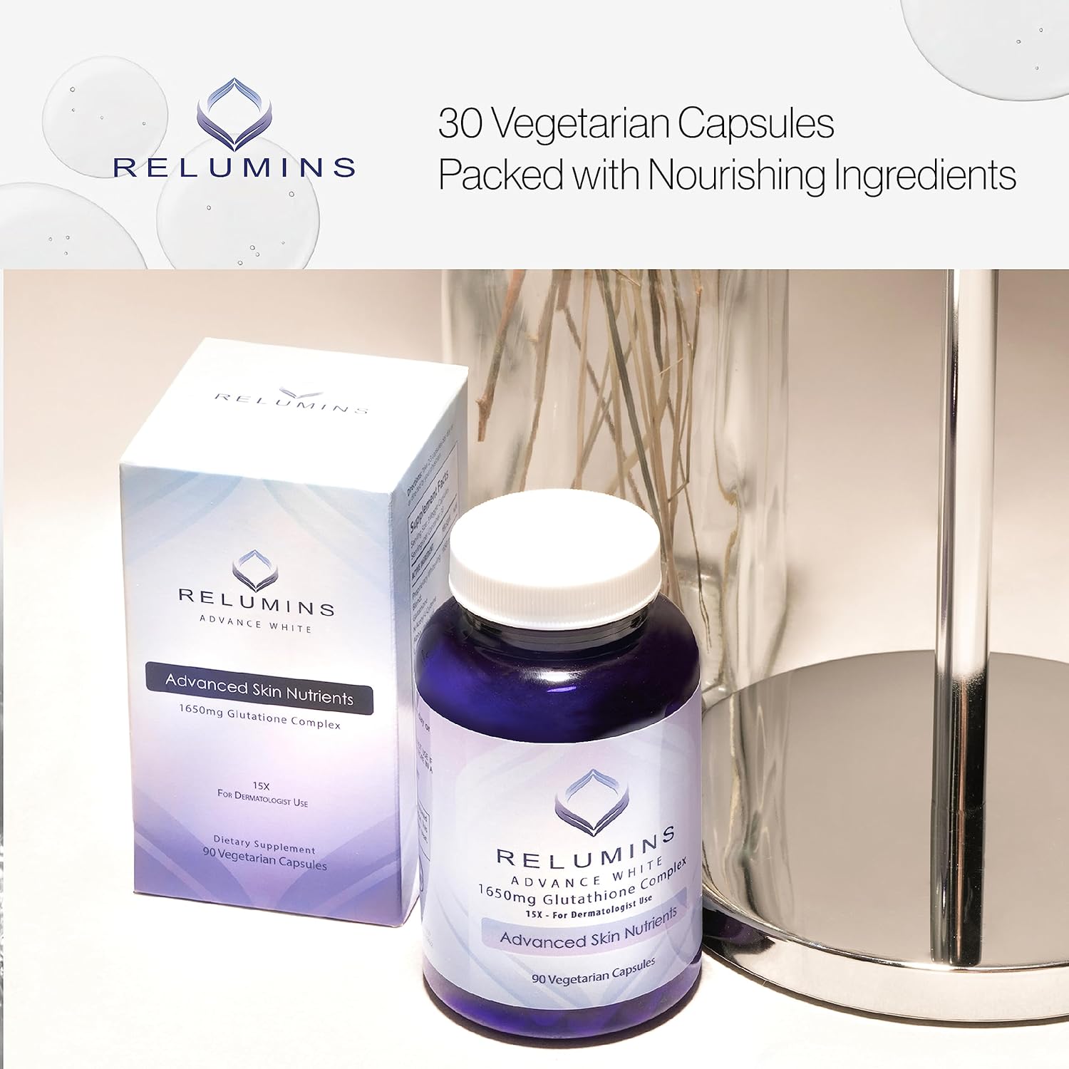 1650mg Glutathione Supplement with Alpha Lipoic Acid, Rose HIPS, Riboflavin, and Vitamin E - 90 Veggie Capsules