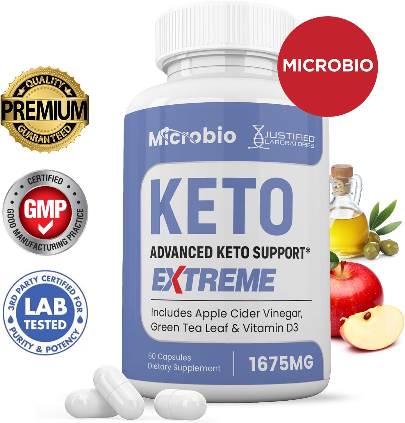 1675mg Keto ACV Extreme Pills with Green Tea Leaf & Olive Oil - 60 Capsules