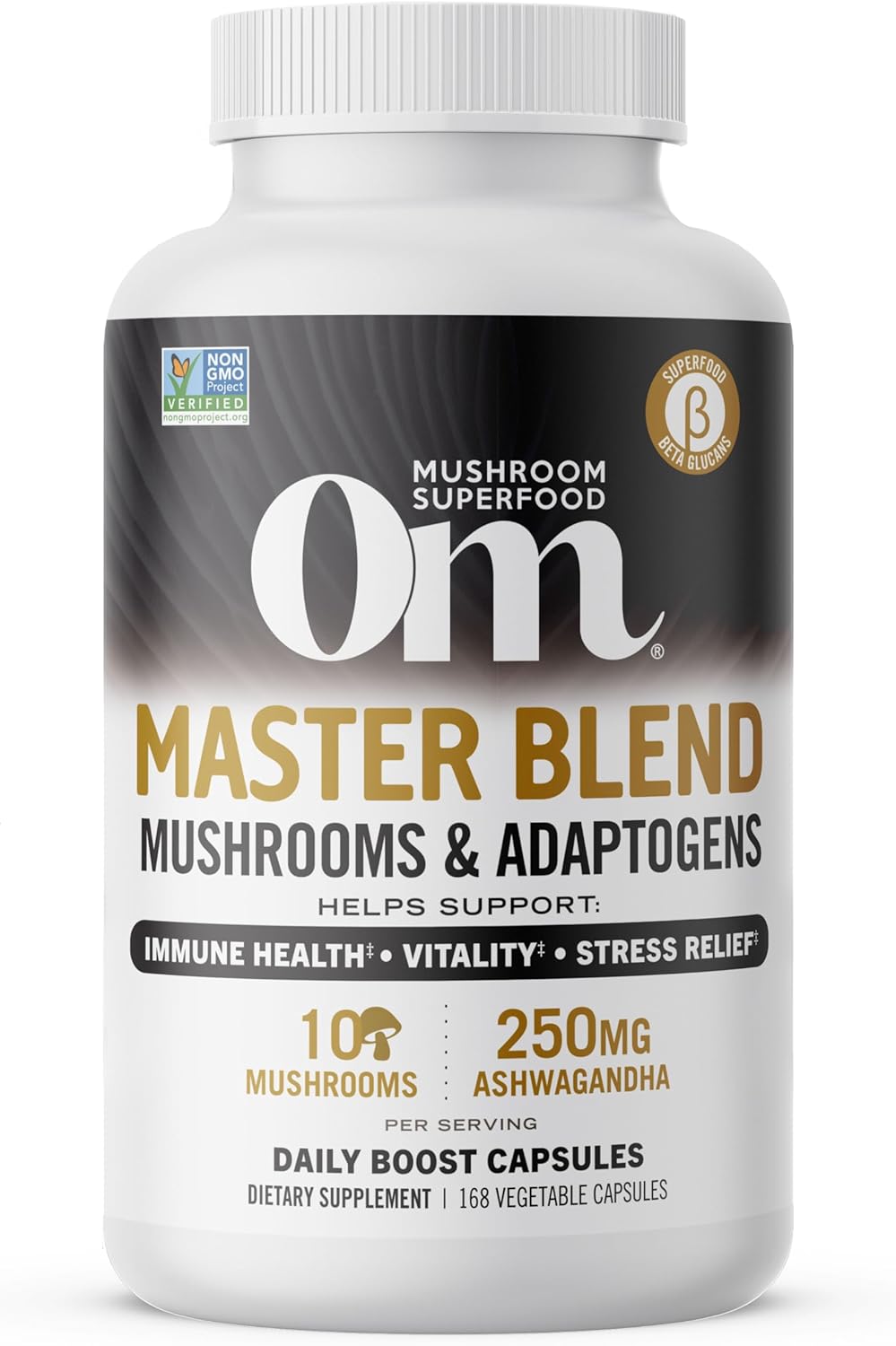 168 Count OM Mushroom Superfood Master Blend Capsules with Adaptogens for Immune Health and Stress Relief, 10 Mushroom Complex