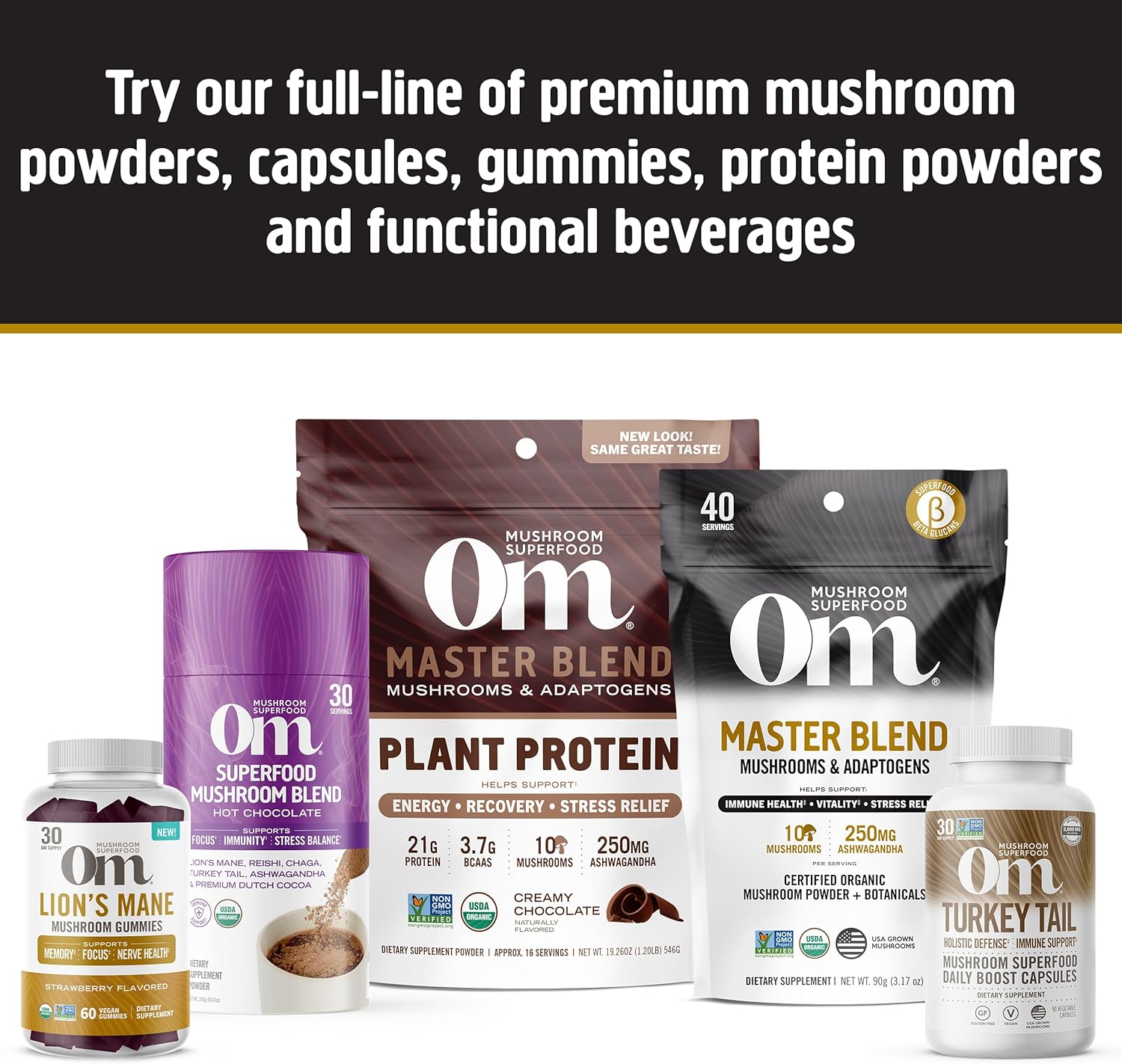168 Count OM Mushroom Superfood Master Blend Capsules with Adaptogens for Immune Health and Stress Relief, 10 Mushroom Complex