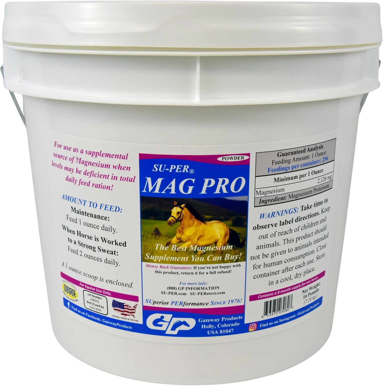 16lb SU-PER Mag Pro Horse Calming Supplement - Magnesium for Horses - Supports Normal Behavior & Calming - 8 Month Supply