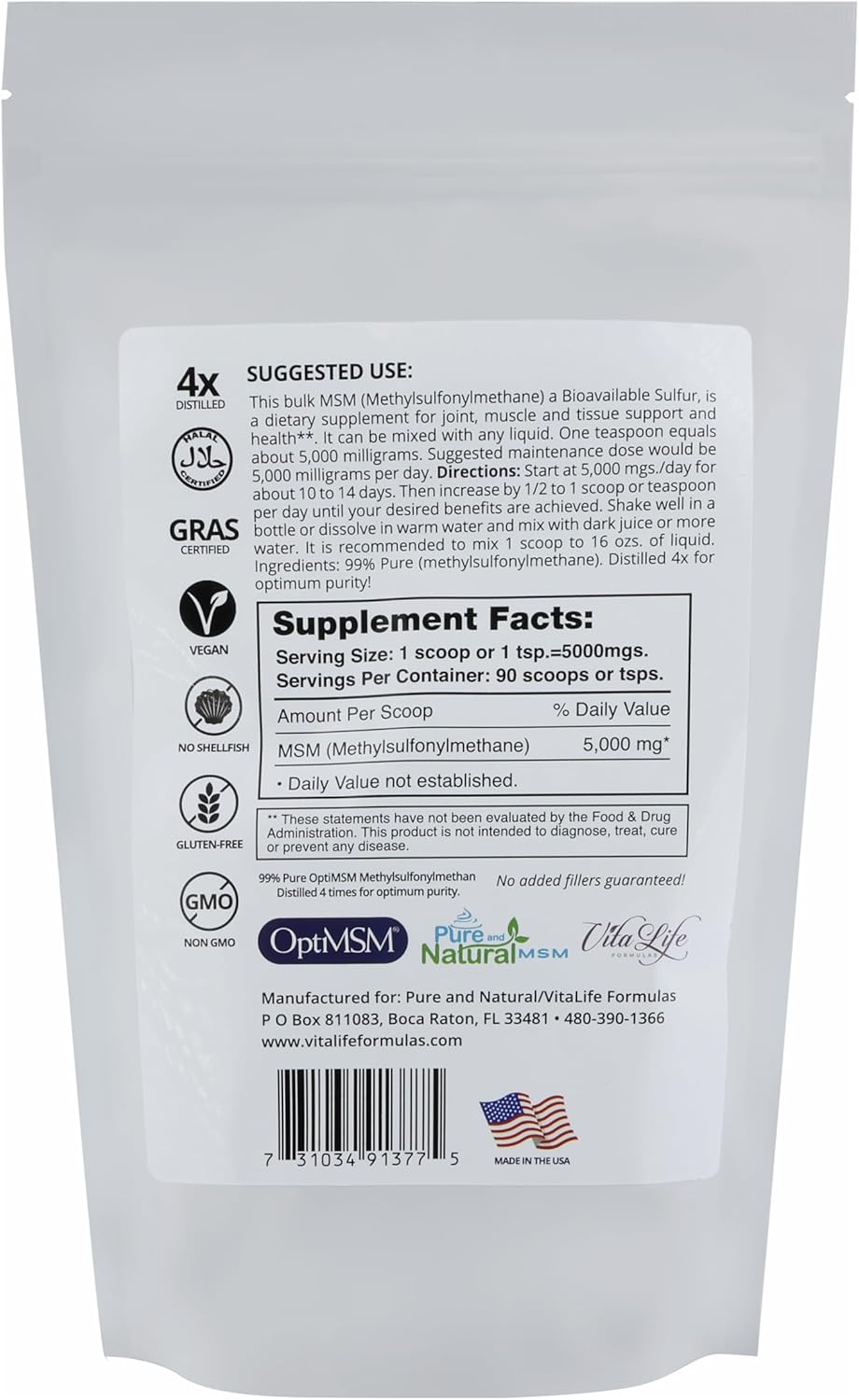 16oz MSM Bulk Flake for Joint Pain Relief, Range of Motion, & Collagen | Pure & Natural Soothing Formula | Made in USA