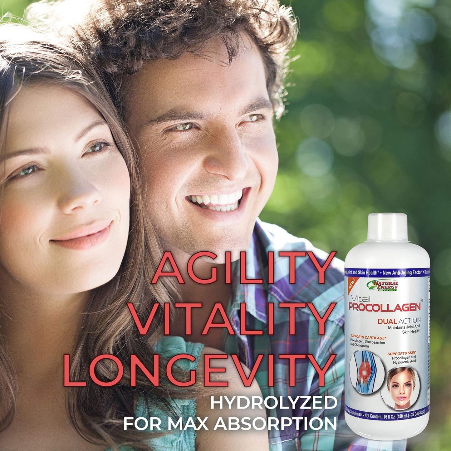 16oz Natural Energy Vital Procollagen Liquid Collagen Protein with Hyaluronic Acid & Glucosamine Chondroitin - Anti-Aging for Men & Women - Snickerdoodle Flavor