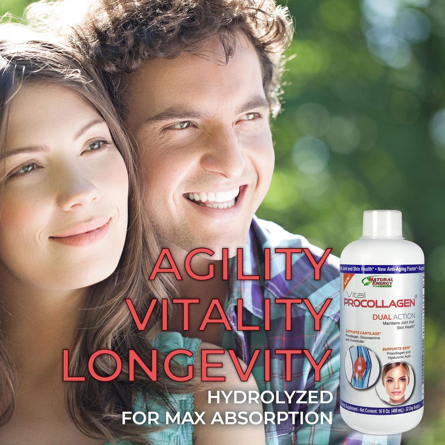16oz Natural Energy Vital Procollagen Liquid Collagen Protein with Hyaluronic Acid & Glucosamine Chondroitin - Anti-Aging for Men & Women - Snickerdoodle Flavor