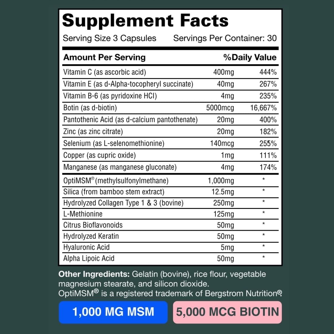 17-in-1 Hair Supplement with OptiMSM, Biotin, and Keratin - Promotes Healthy Hair, Skin & Nails - 90ct - Thousands of Satisfied Customers