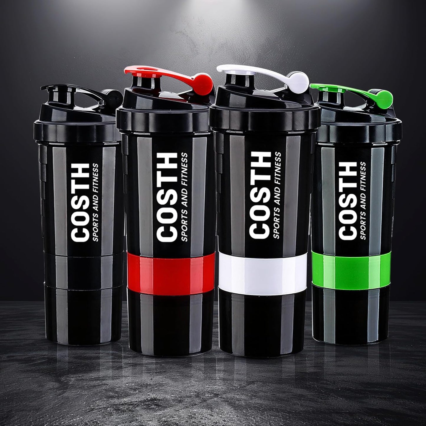 17 Oz Multi-Compartment Shaker Bottle with 4-Pack Set - BPA-Free, Leakproof, Protein Mixer & Supplement Storage