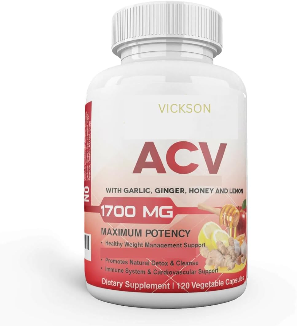 1700mg ACV Pills with Garlic, Ginger, and Lemon - 120 Capsules