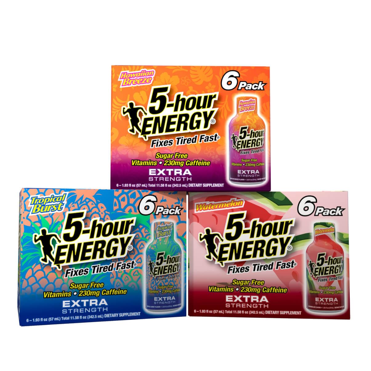 18-Count 5-Hour Energy Extra Strength Shots Variety Pack - Tropical Burst, Hawaiian Breeze, Watermelon Flavors, 1.93 fl oz