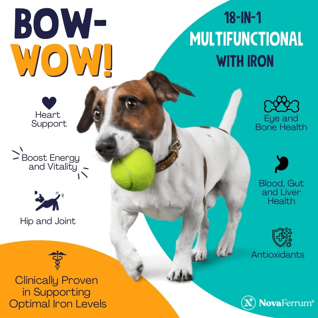 18-in-1 Multifunctional Iron Supplement for Dogs with Blood Support for Anemia, Glucosamine, Probiotics, Antioxidants, Chicken Flavor - 90 Chews