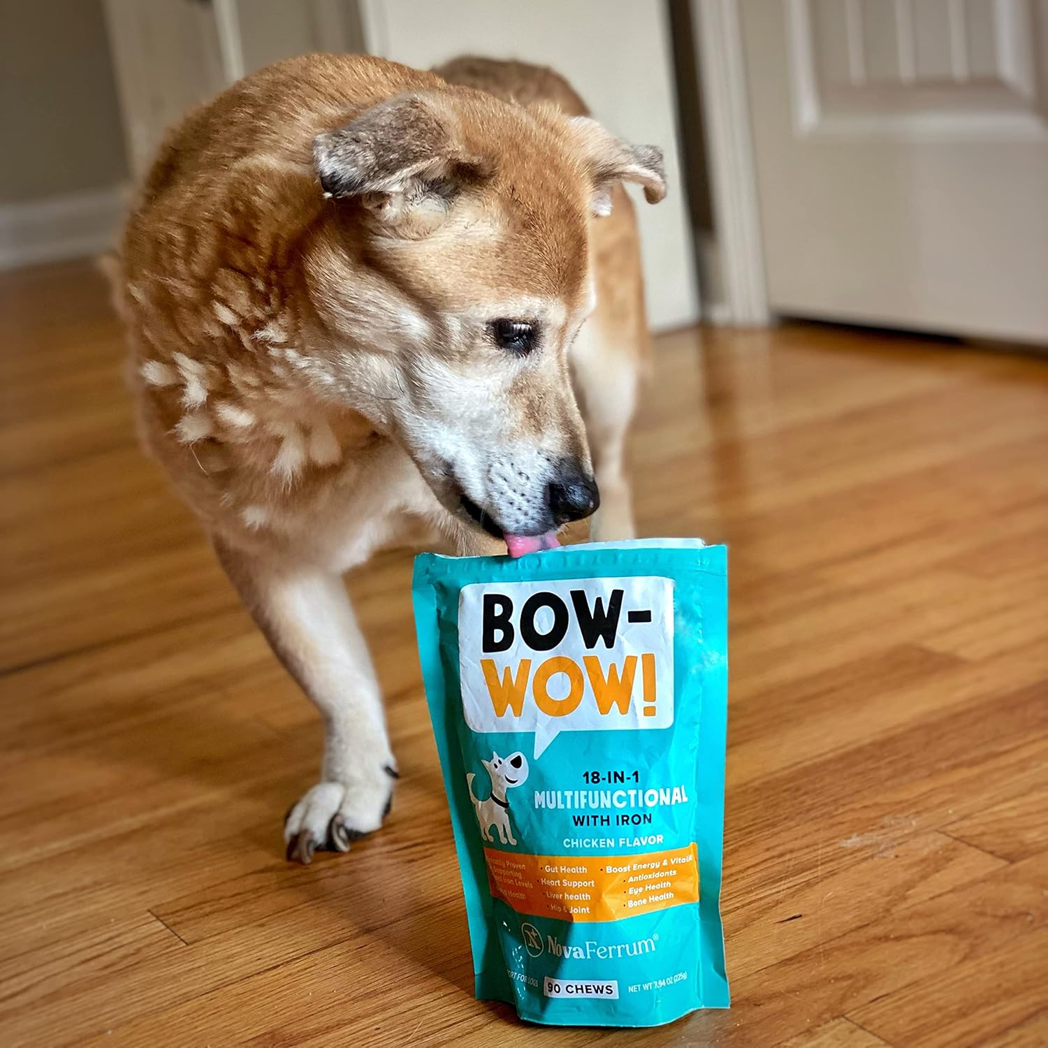 18-in-1 Multifunctional Iron Supplement for Dogs with Blood Support for Anemia, Glucosamine, Probiotics, Antioxidants, Chicken Flavor - 90 Chews