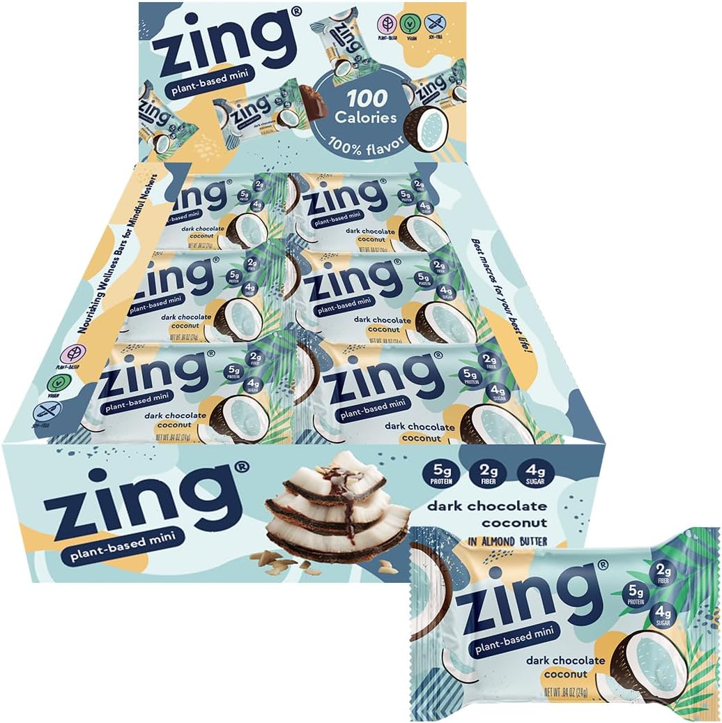 18-Pack Zing Bars 100 Calorie Dark Chocolate Coconut Snack Bars - Moist & Delicious