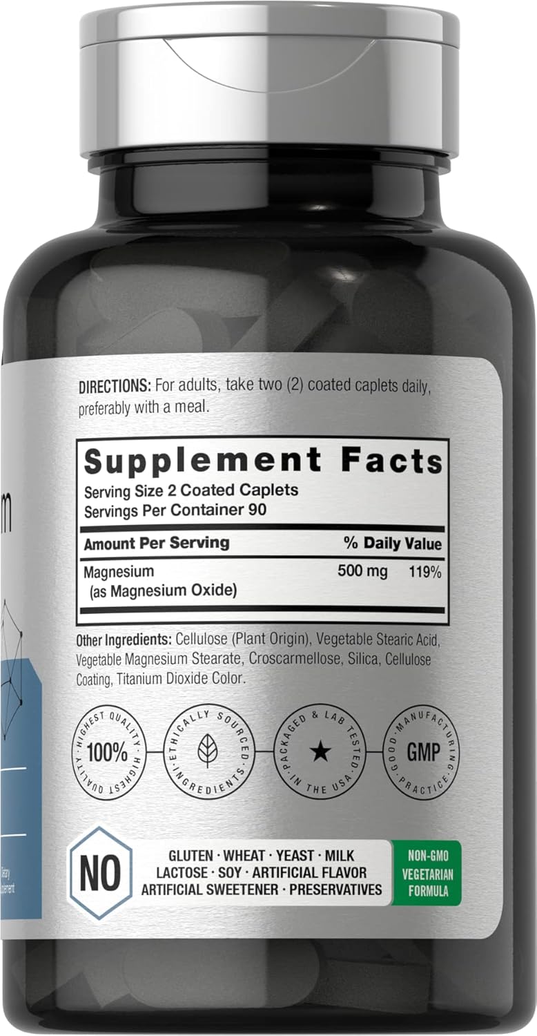 180 Caplets of Horbäach Magnesium 500mg - Vegetarian, Non-GMO, Gluten Free Supplement