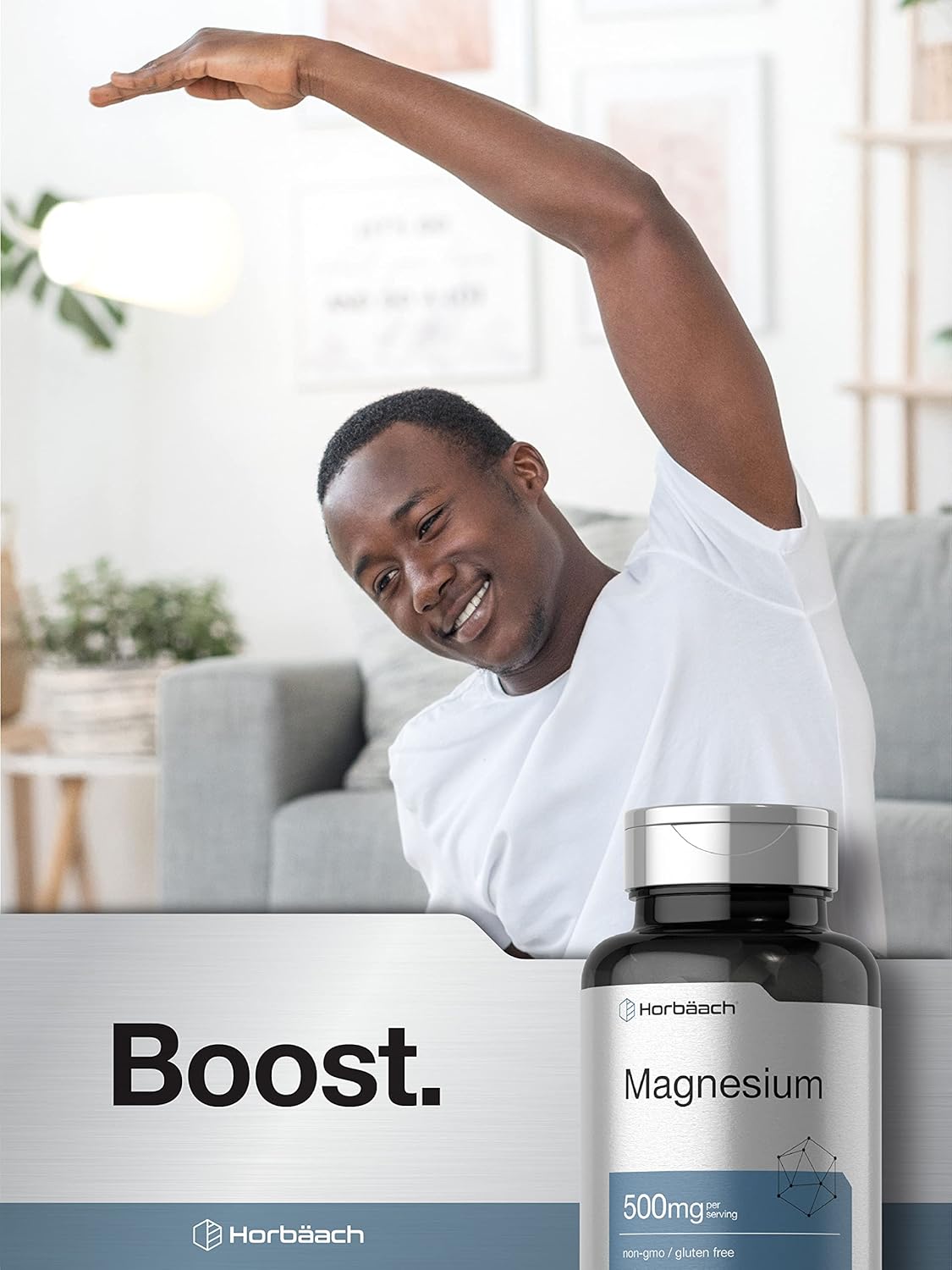 180 Caplets of Horbäach Magnesium 500mg - Vegetarian, Non-GMO, Gluten Free Supplement