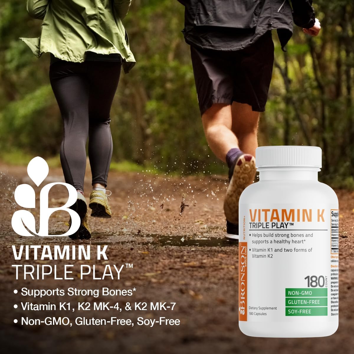 180 Capsules Bronson Vitamin K Triple Play Full Spectrum Complex Supplement - K1, K2 MK4 & K2 MK7