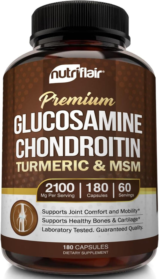 180 Capsules Joint Comfort Supplement with Glucosamine, Chondroitin, Turmeric, MSM, Boswellia - Non-GMO Antioxidant Pills for Back, Knees, Hands, Cartilage