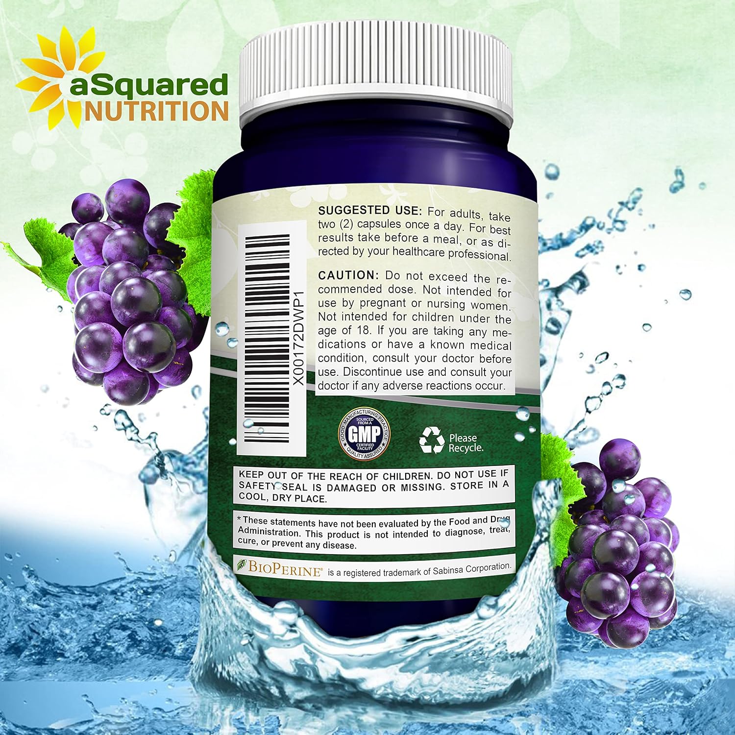 180 Capsules of aSquared Nutrition Natural Resveratrol with Red Wine Extract - Antioxidant Supplement for Heart Health - Extra Strength Trans-Resveratrol Pills