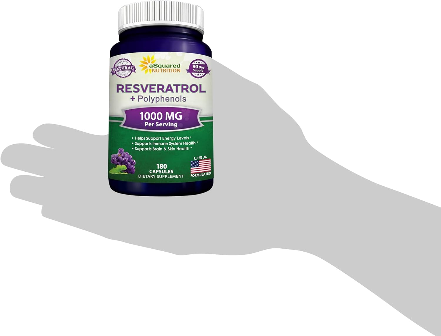 180 Capsules of aSquared Nutrition Natural Resveratrol with Red Wine Extract - Antioxidant Supplement for Heart Health - Extra Strength Trans-Resveratrol Pills