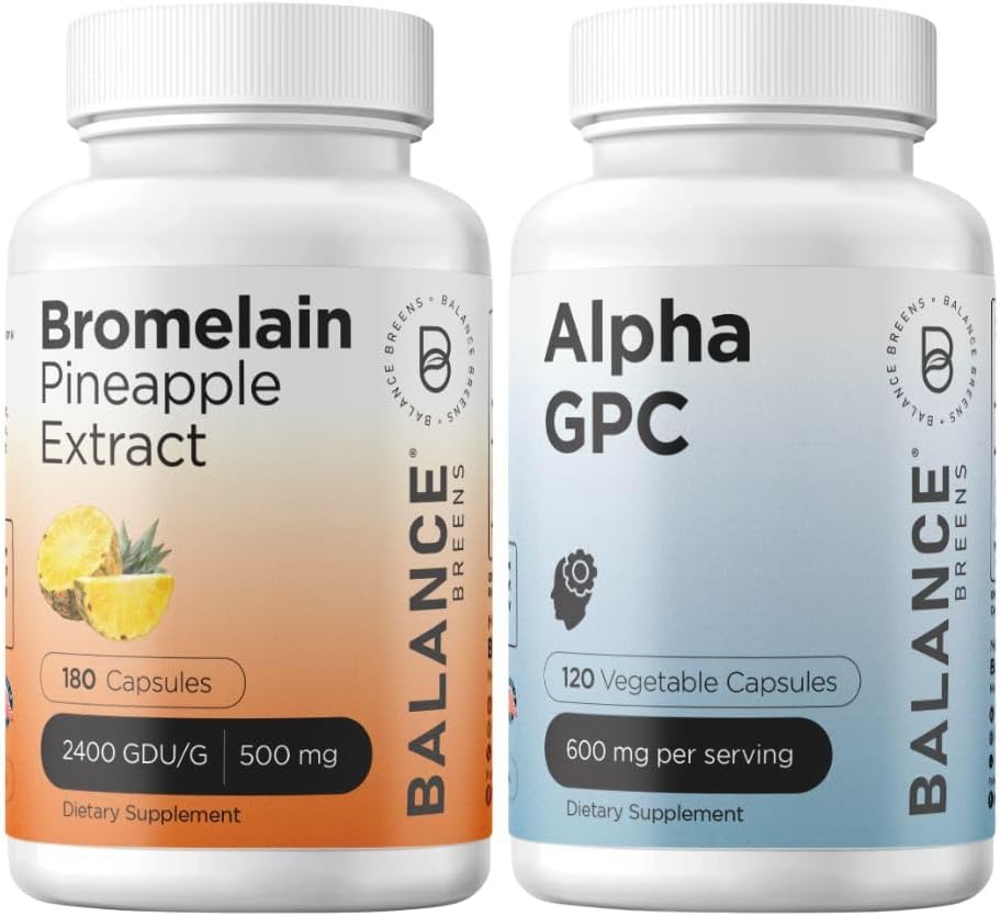180 Capsules of Balancebreens Bromelain 500mg + Alpha GPC Choline Supplement 600mg Combo Pack