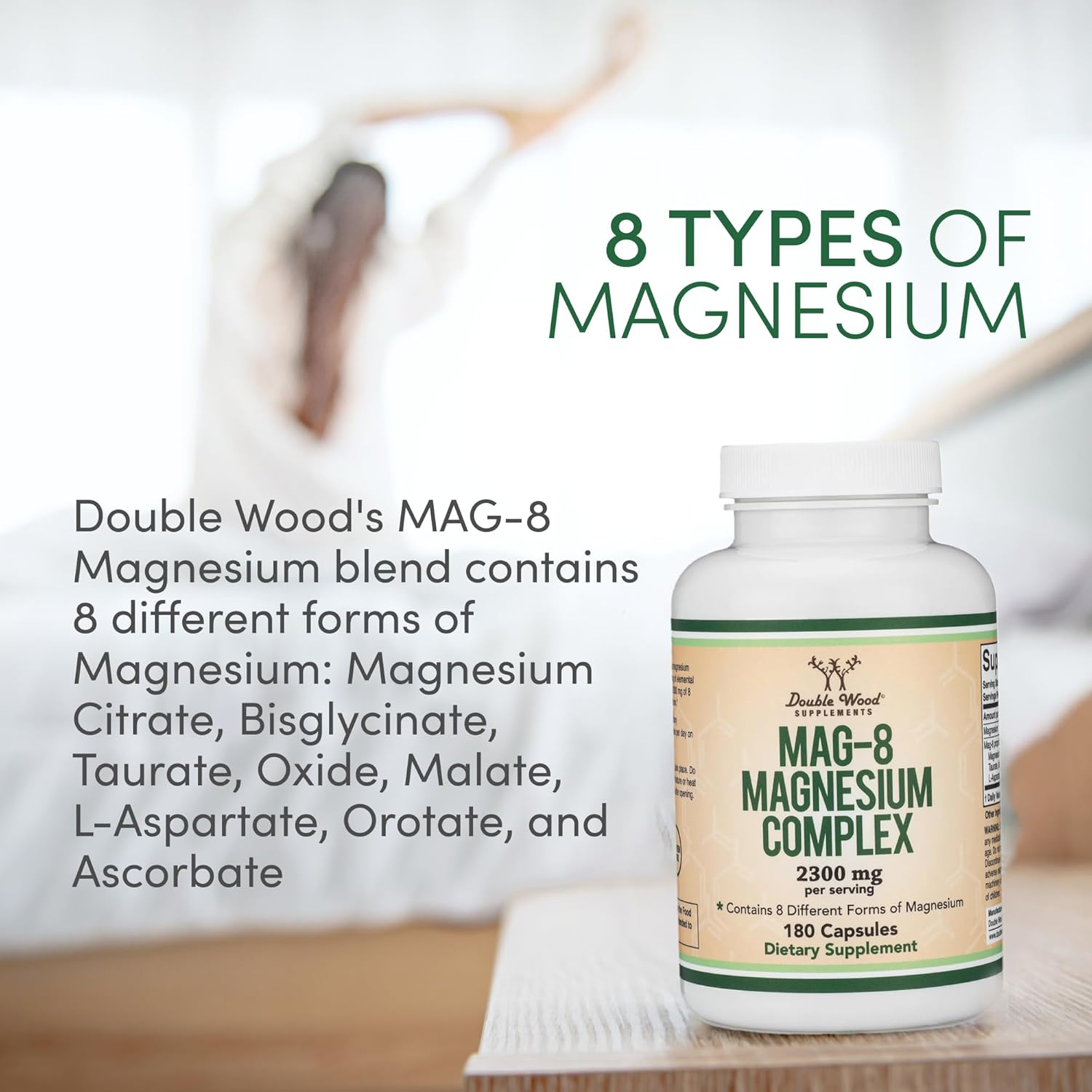 180 Capsules of MAG-8 Magnesium Complex Supplement: 436mg Elemental Magnesium from 2,300mg of 8 Forms - 100% Daily Value