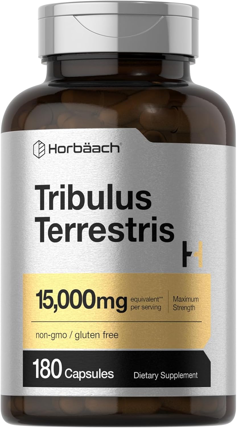 180 Capsules of Non-GMO Horbäach Tribulus Terrestris Extract for Men - 15000mg Maximum Strength Gluten Free Supplement