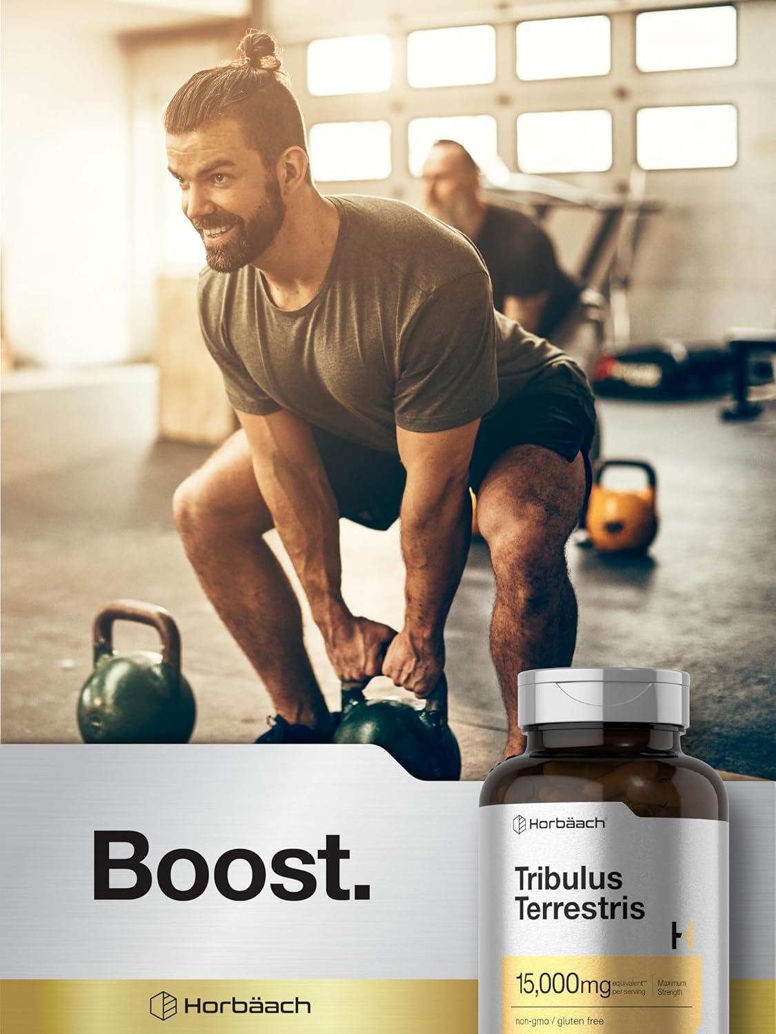180 Capsules of Non-GMO Horbäach Tribulus Terrestris Extract for Men - 15000mg Maximum Strength Gluten Free Supplement