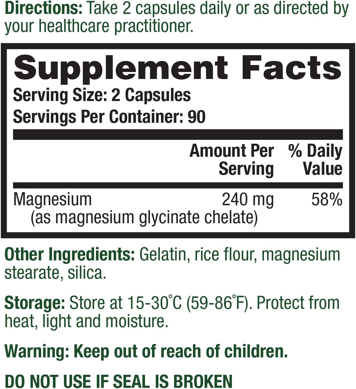 180 Capsules of NutraA2Z High Absorption 100% Chelated Magnesium Supplement - 240mg