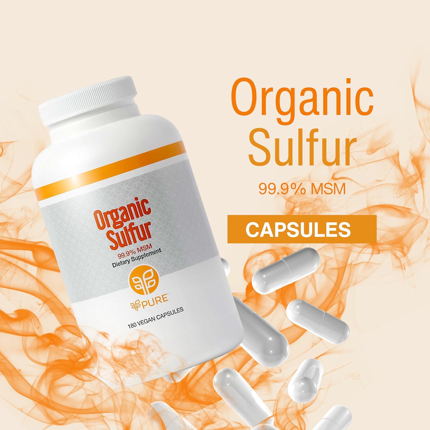 180 Capsules of PURE Organic Sulfur MSM Powder for Joint Health, Hair Growth, Skin, and Nails - Vegan, Non-GMO, Gluten Free