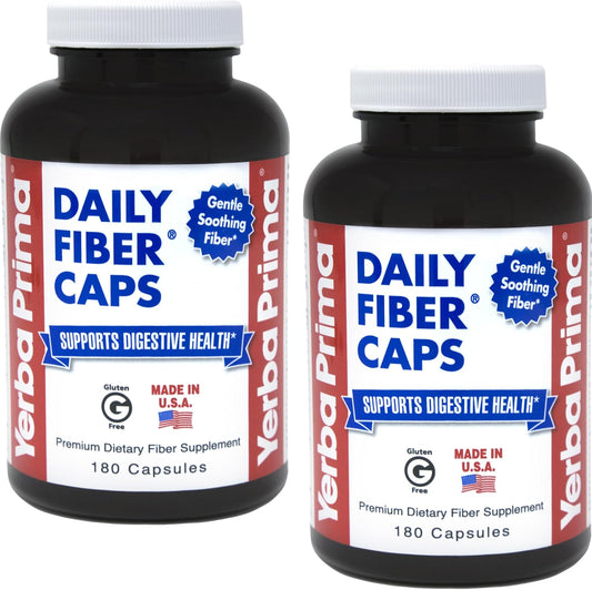 180 Capsules of Yerba Prima Daily Fiber Formula - Pack of 2 - Soluble & Insoluble Fiber Supplement for Colon Cleanse and Gut Health - Vegan, Non-GMO, Gluten-Free