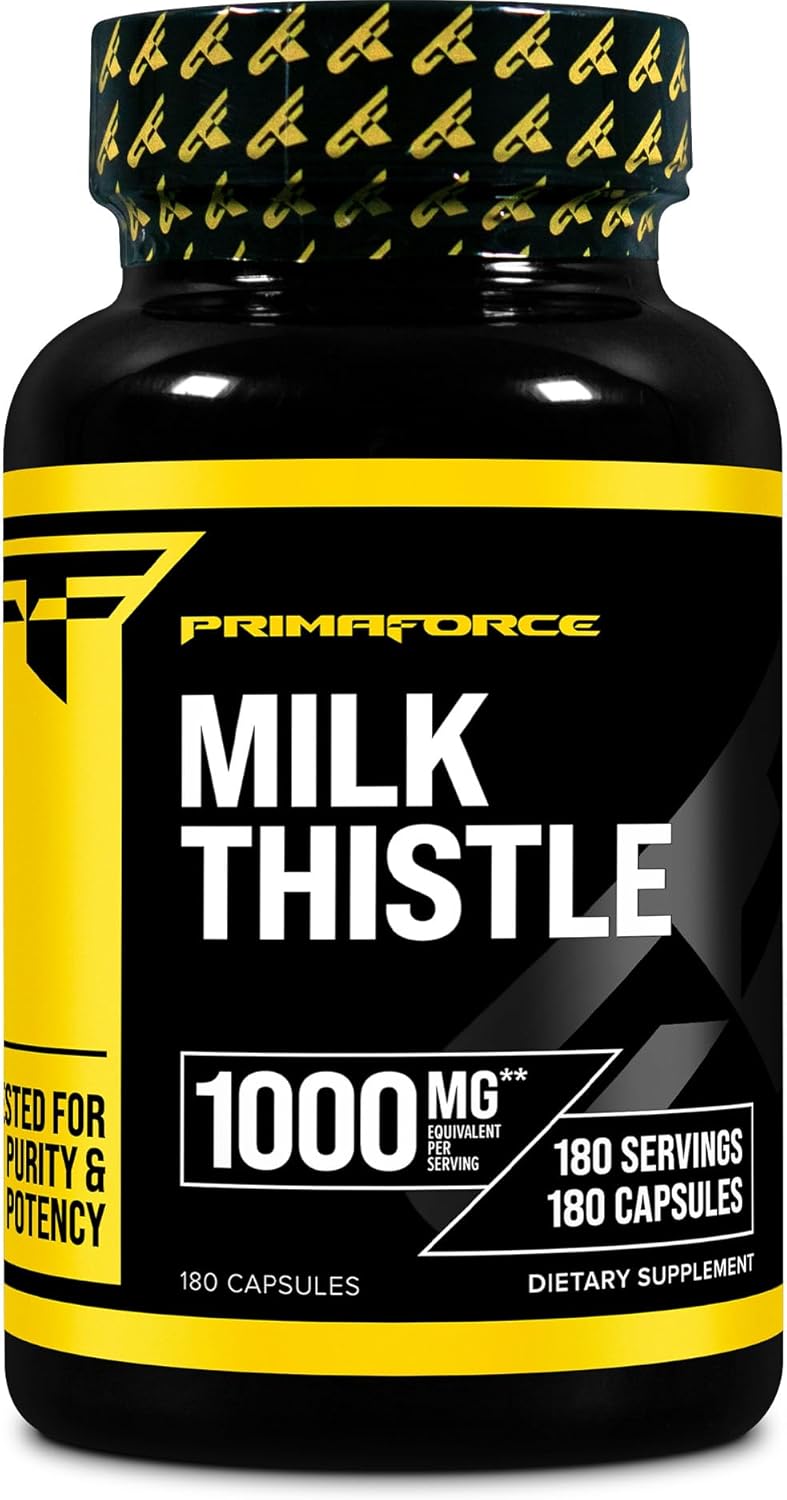 180 Capsules Primaforce Milk Thistle Supplement - 1000mg Equivalent, Gluten Free, Non-GMO, 4:1 Extract