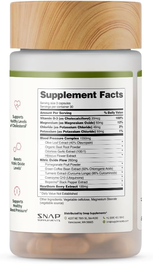 180 Capsules Snap Supplements Heart Health and Blood Circulation Support Formula