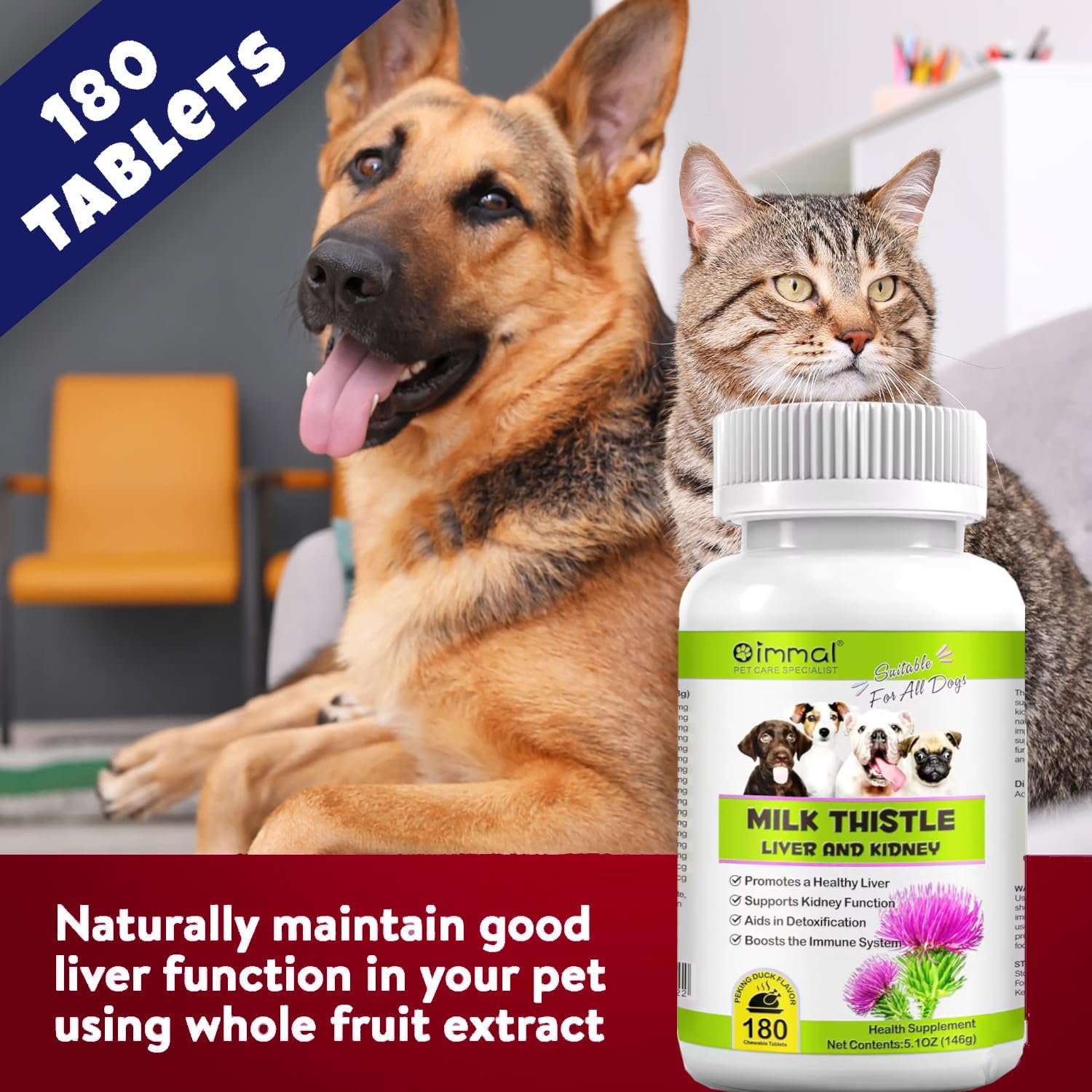 180 Chewable Tablets of Zenpaws Milk Thistle for Dogs - Liver and Kidney Support Supplement - Detox Aid for Canines