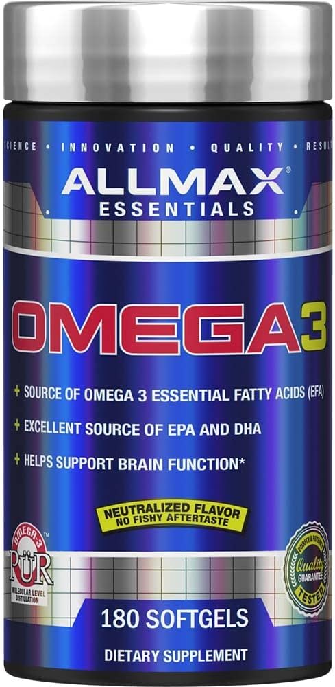 180 Count ALLMAX Nutrition Ultra-Pure Omega 3 Cold-Water Fish Oil Supplement