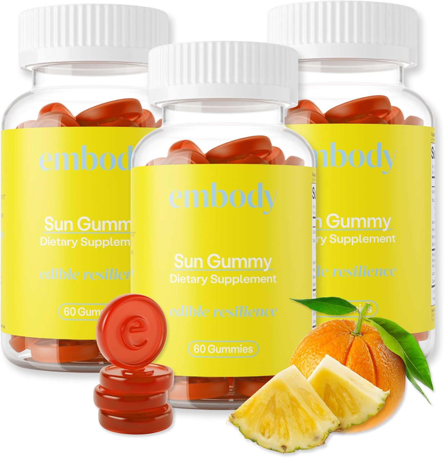 180-Count Antioxidant Sun Gummy with Fern Extract - Orange Pineapple Flavored Supplement for Healthy Skin, Anti-Aging, and Dark Spots - Vitamin C, Selenium, and B-Carotene for Collagen Production