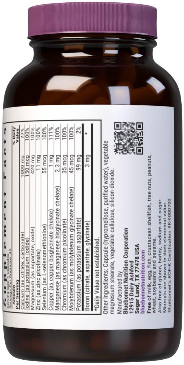 180 Count BlueBonnet Multi Minerals Plus Boron Vegetarian Capsules - Iron-Free Formula
