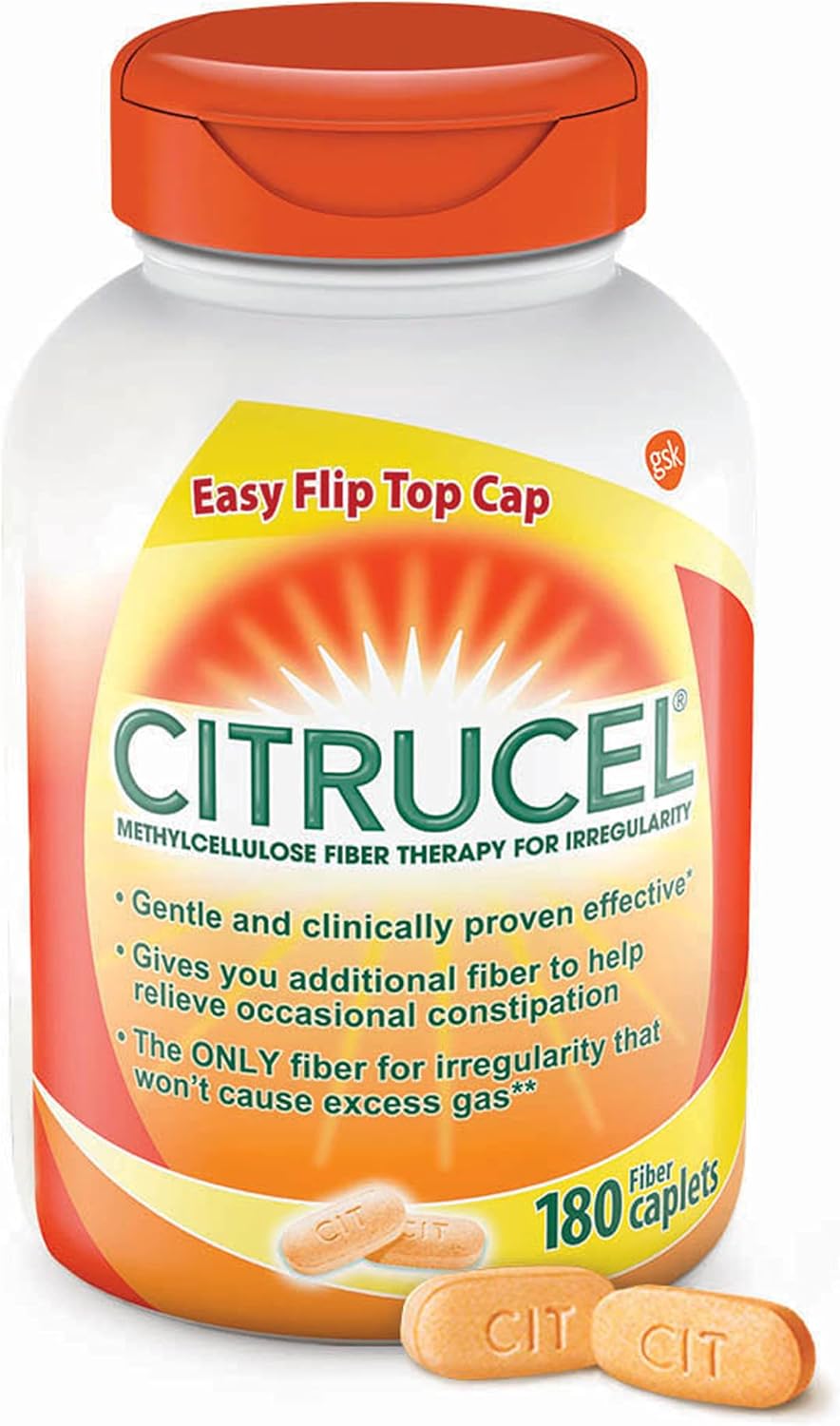 180 Count Citrucel Fiber Therapy Caplets with Easy-to-Swallow Methylcellulose for Irregularity