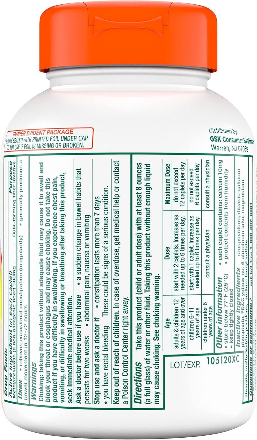 180 Count Citrucel Fiber Therapy Caplets with Easy-to-Swallow Methylcellulose for Irregularity