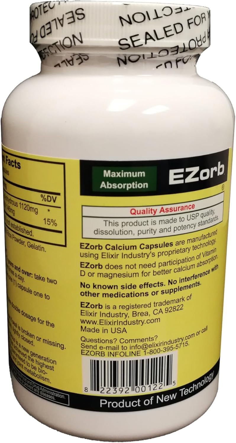 180 Count EZorb Calcium Aspartate Anhydrous Capsules for Bone, Joint, Muscle Health