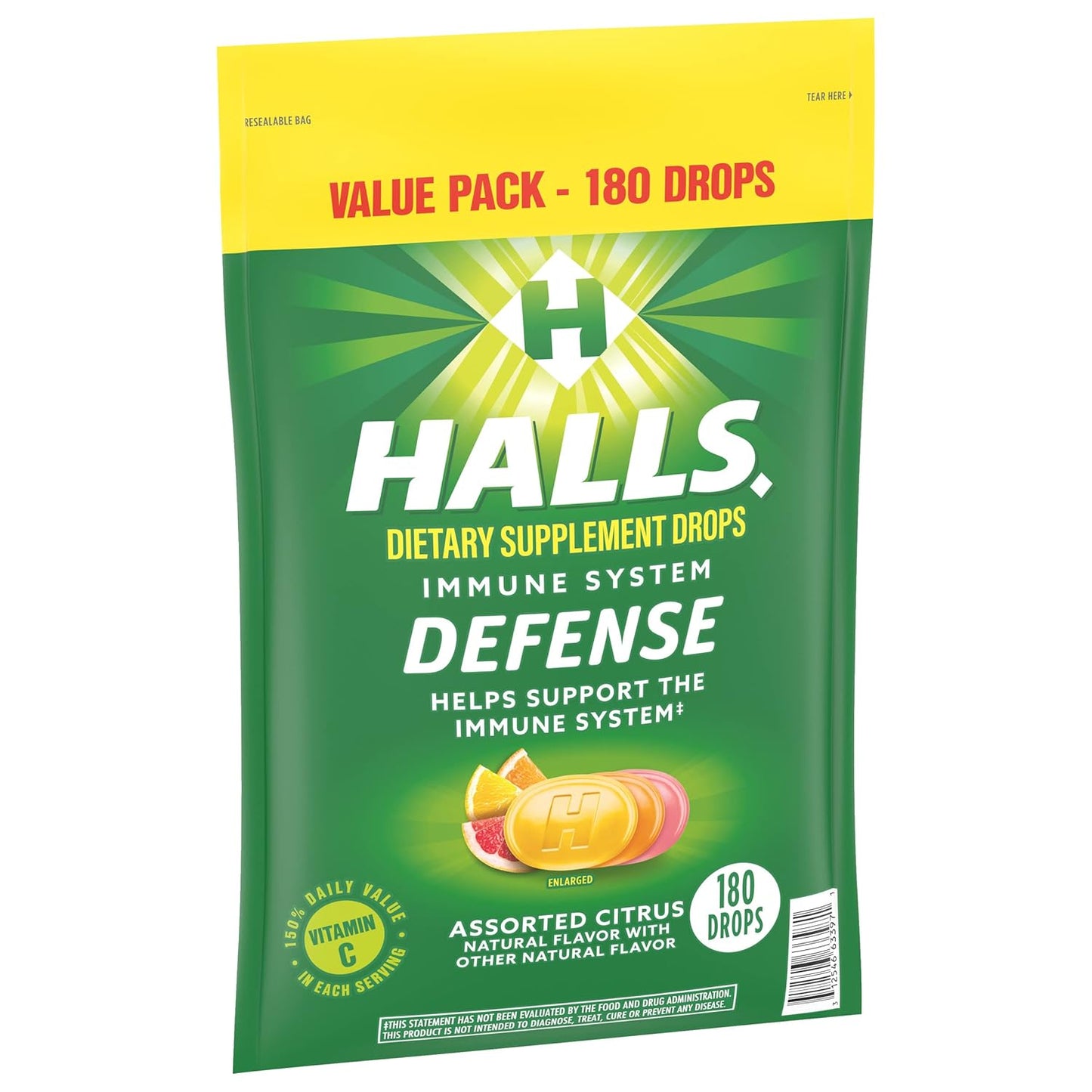 180-Count HALLS Defense Assorted Citrus Vitamin C Drops: Value Pack for Immune Support