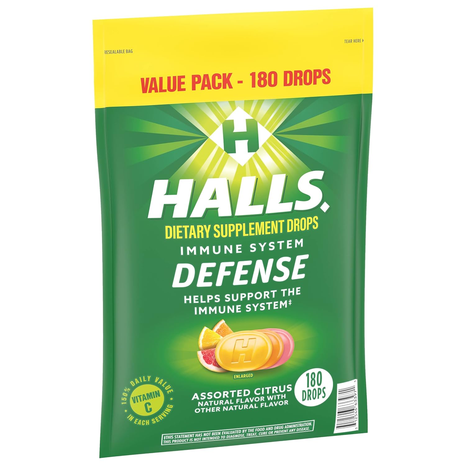 180-Count HALLS Defense Assorted Citrus Vitamin C Drops: Value Pack for Immune Support