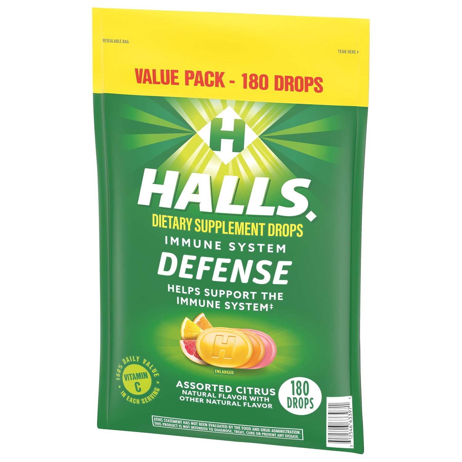 180-Count HALLS Defense Assorted Citrus Vitamin C Drops: Value Pack for Immune Support