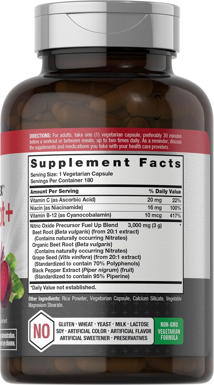 180 Count Horbäach Nitric Oxide Beet Root Capsules with Nitrates for Men and Women - Vegetarian, Non-GMO, Gluten Free Supplement