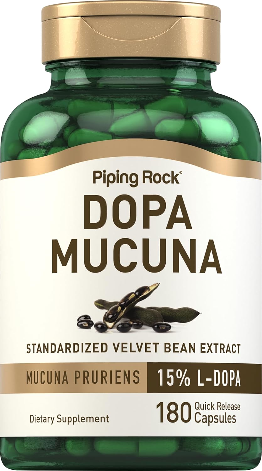 180 Count Piping Rock DOPA Mucuna Capsules with 15% L-DOPA - Mucuna Pruriens Extract - Non-GMO and Gluten Free
