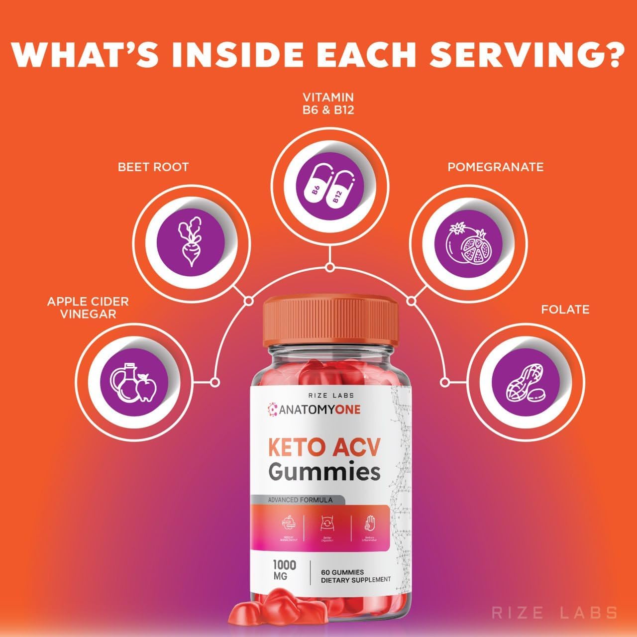 180 Count Rize Labs AnatomyOne Keto ACV Gummies for Advanced Weight Loss with Apple Cider Vinegar - Extra Strength Gummy Supplement for Belly Fat