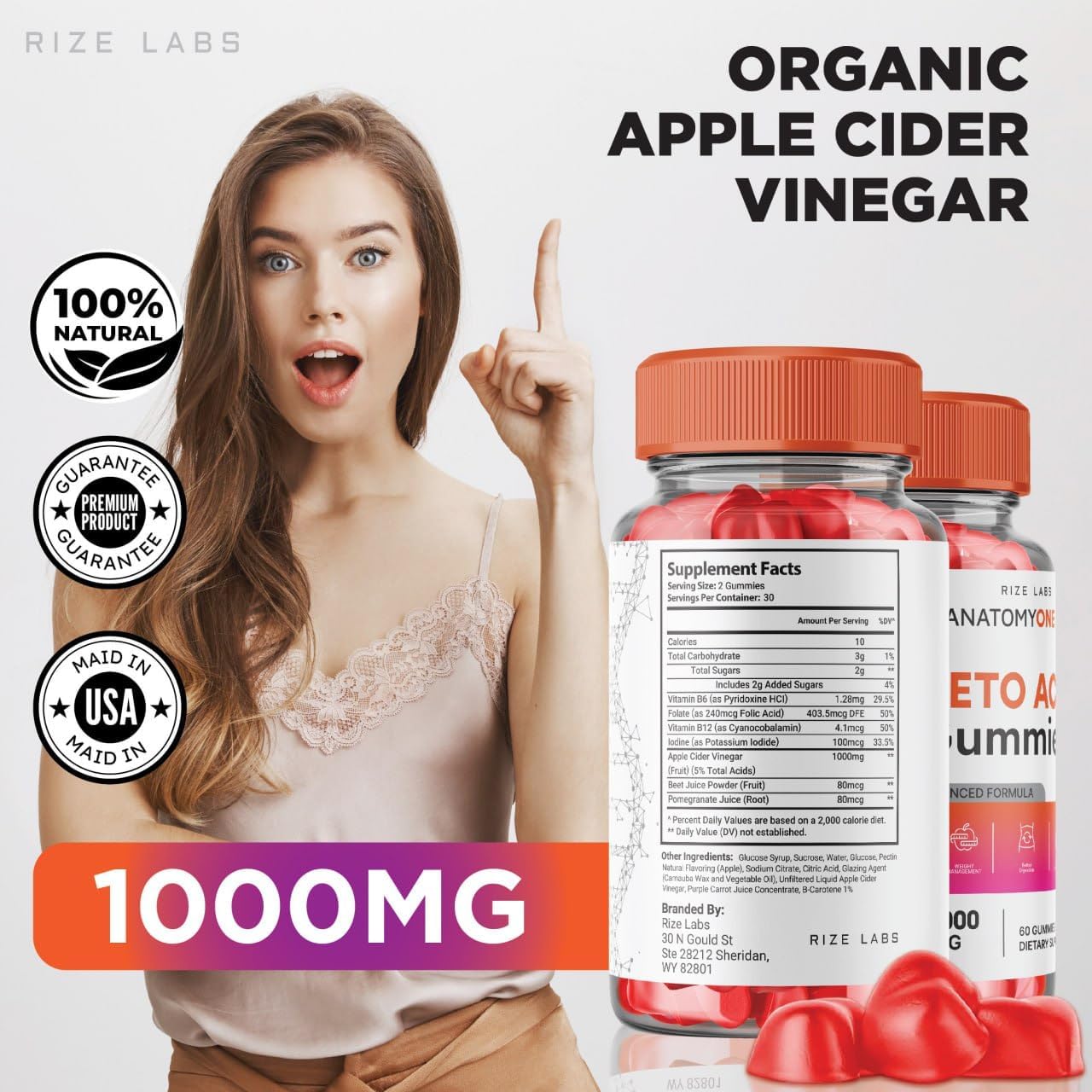 180 Count Rize Labs AnatomyOne Keto ACV Gummies for Advanced Weight Loss with Apple Cider Vinegar - Extra Strength Gummy Supplement for Belly Fat
