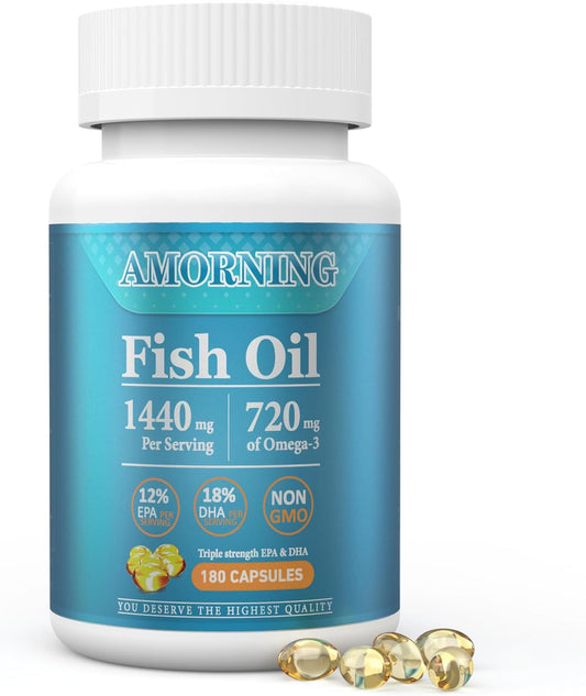 180 Count Small Softgel Fish Oil Omega-3 Supplement for Heart, Brain, and Eye Support - High EPA DHA, 1440mg, Easy to Swallow