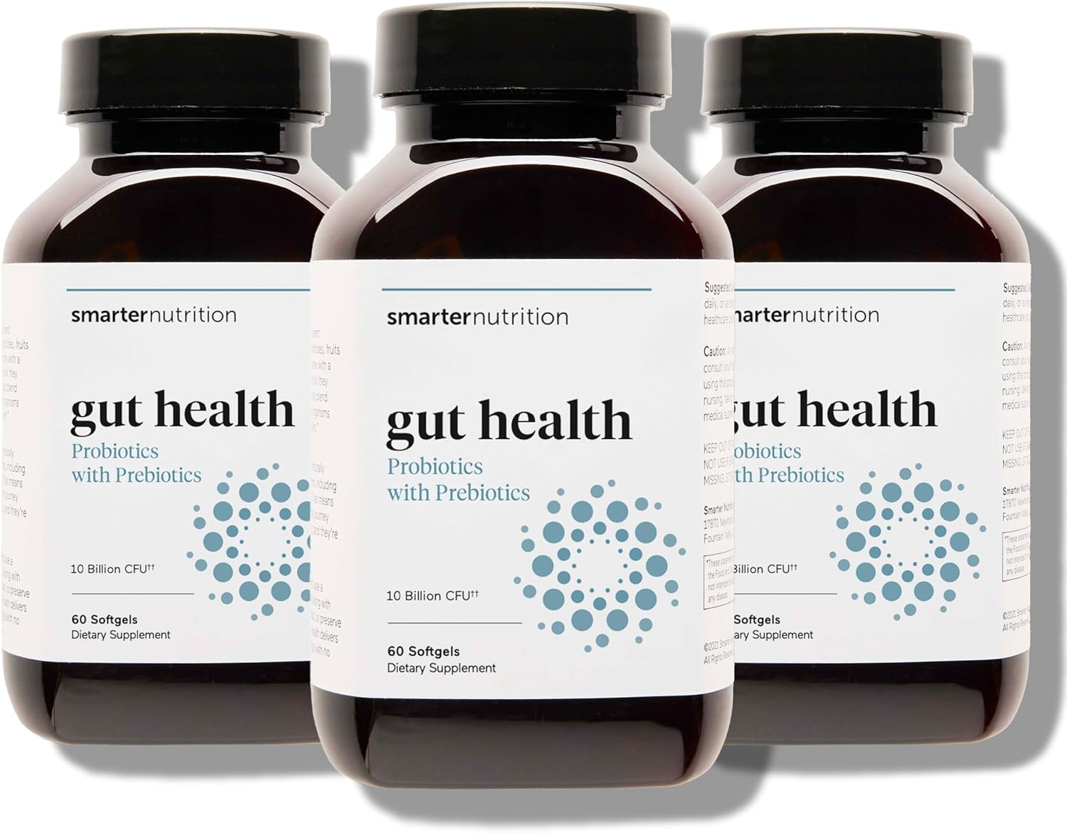 180 Count Smarter Nutrition Gut Health Probiotics with Prebiotics - Soil-Based Strains, MCT Oil - Vegetarian - 3 Pack - 90-Day Supply