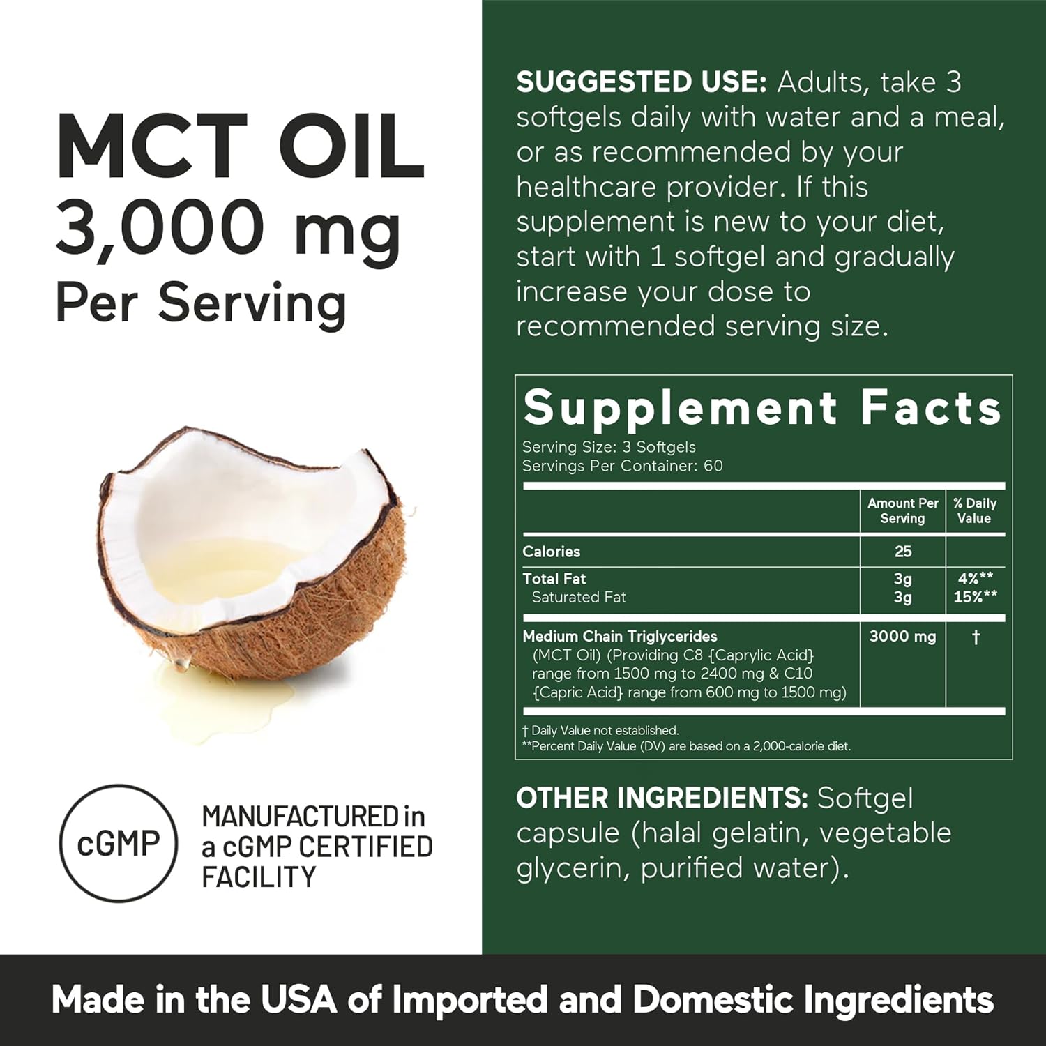 180 Count Smarter Nutrition MCT Oil Capsules C8 and C10 - Ketogenic Brain & Body Fuel - Sustained Energy - Cold-Pressed Coconut - Palm & Gluten-Free - Non-GMO - 60-Day Supply