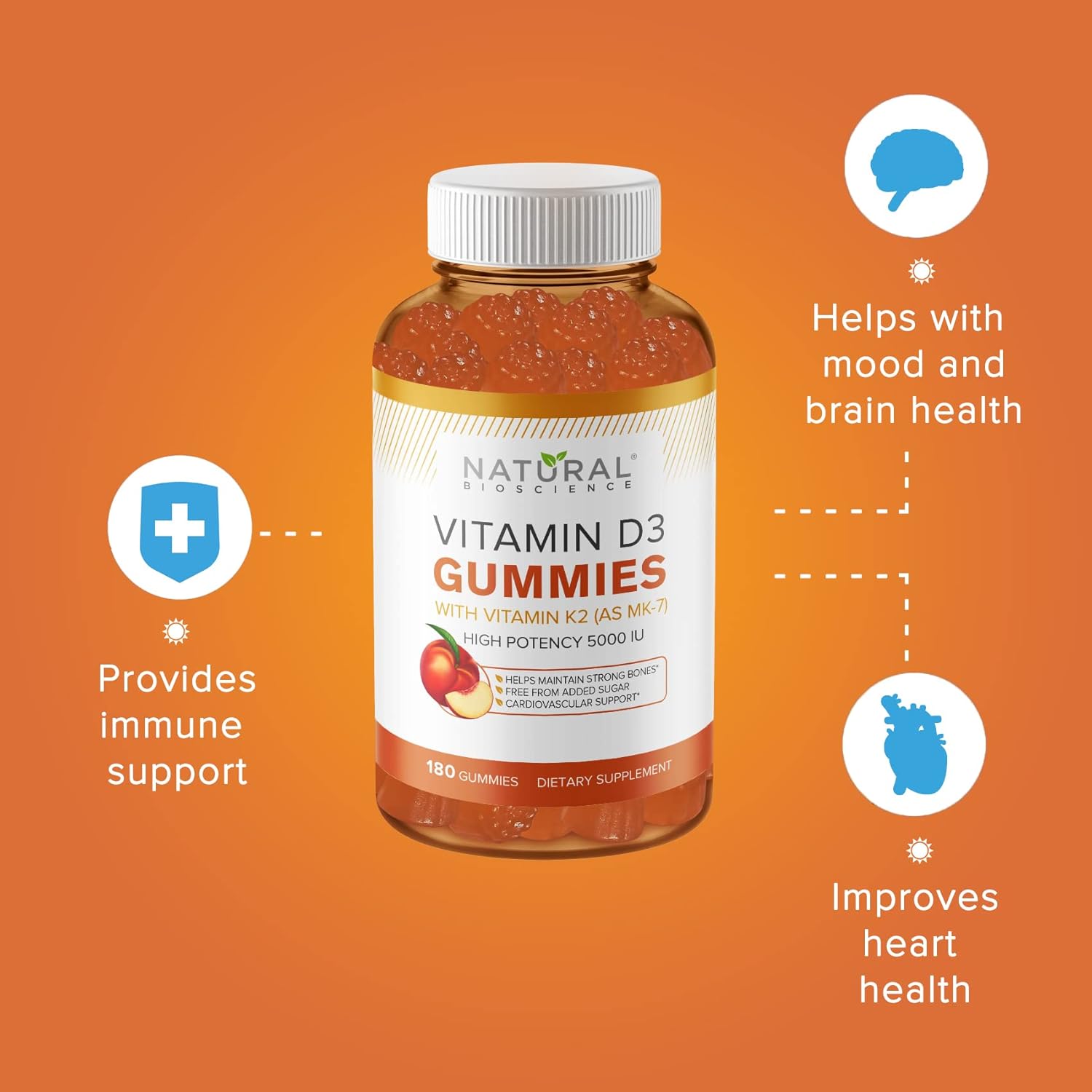 180 Count Sugar-Free Magnesium & 60 Count Sugar-Free Vitamin D Gummies Bundle - Immune Support & Relaxation, Gelatin-Free, Gluten-Free, Vegetarian, All Natural, GMO-Free, Kosher