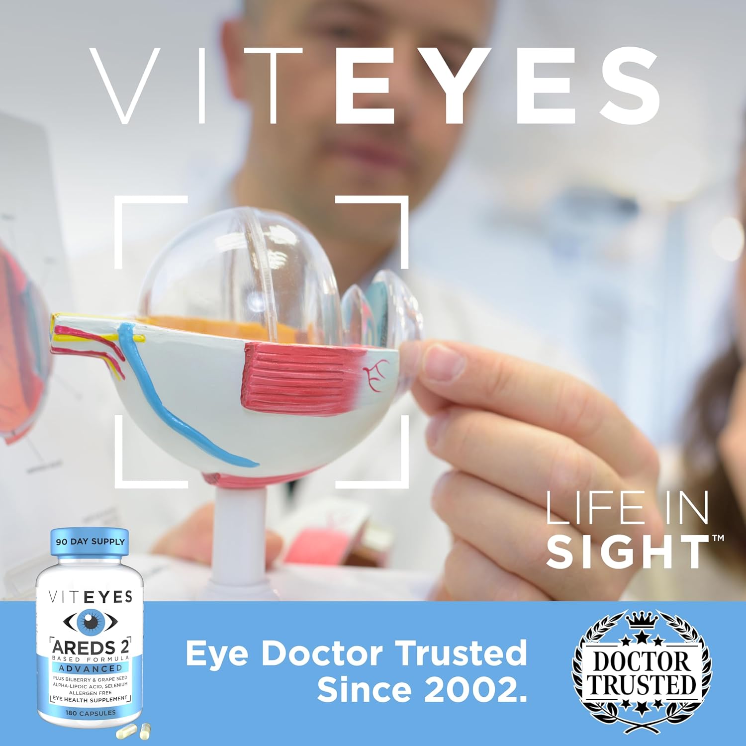 180 Count Viteyes AREDS 2 Advanced Eye Vitamins with Bilberry, Grapeseed, Lutein, Selenium, Vitamin E - Vision Protection, Allergen Free - Trusted by Eye Doctors